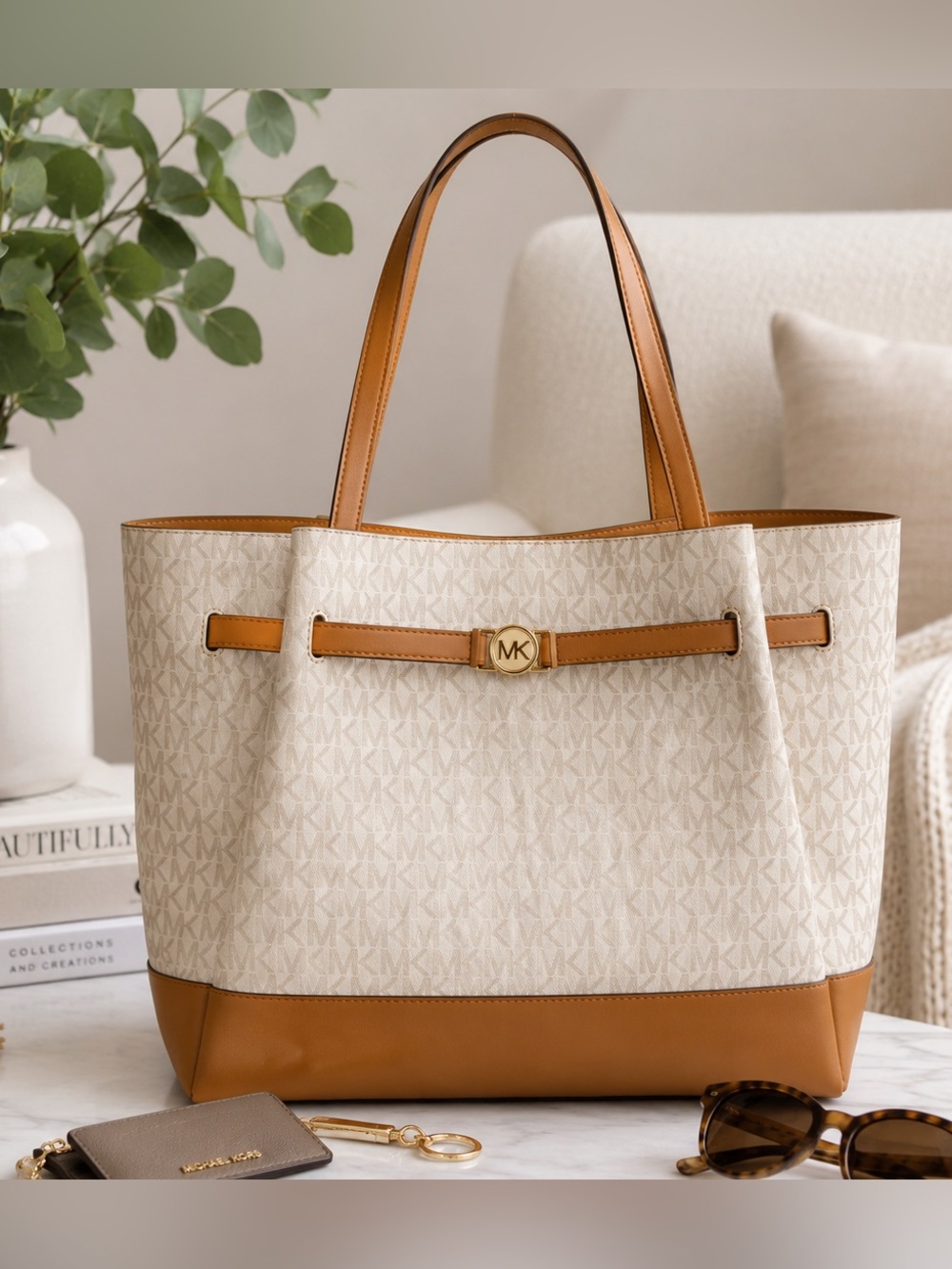 Michael Kors Vanilla and Tan Reed Tote